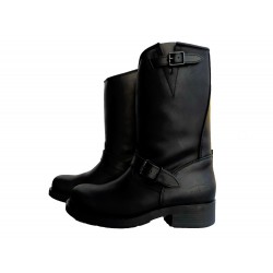 BIKER BOOT 7828: NATURAL LEATHER IN BLACK.