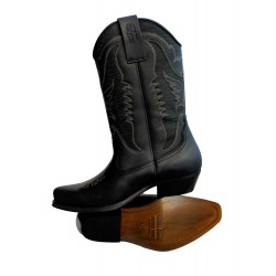 BLACK LEATHER MOTORCYCLE BOOT:           M-4730