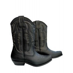 BLACK LEATHER MOTORCYCLE BOOT:          M-4730