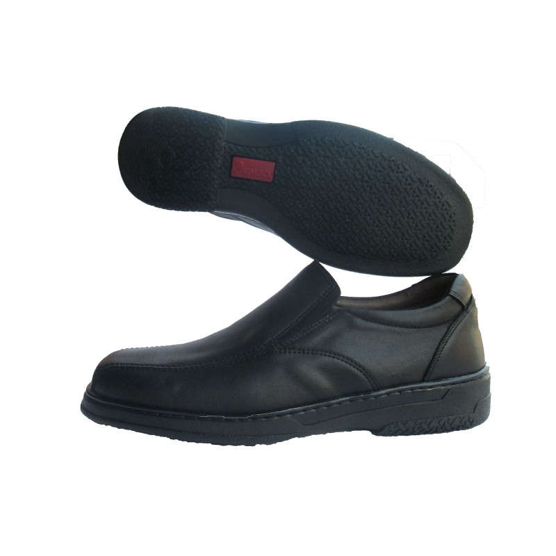 M- 6986 COMFORTABLE ALL NATURAL LEATHER MOCCASIN IN BLACK.