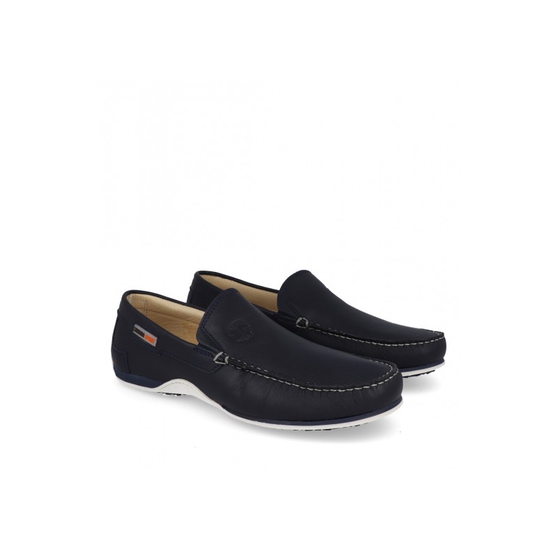 MOCCASIN 416 NATURAL LEATHER NAVY COLOR.