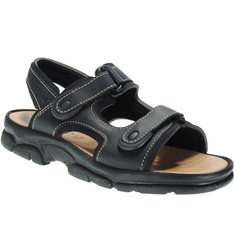 7001: NATURAL LEATHER VELCRO SANDAL IN BLACK.