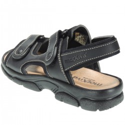 7001: NATURAL LEATHER VELCRO SANDAL IN BLACK.