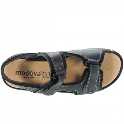 7001: NATURAL LEATHER VELCRO SANDAL IN BLACK.