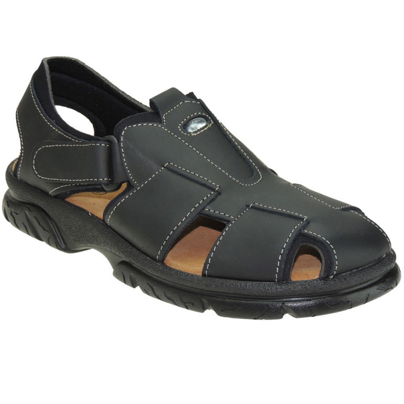 7003: BLACK NATURAL LEATHER SANDAL.