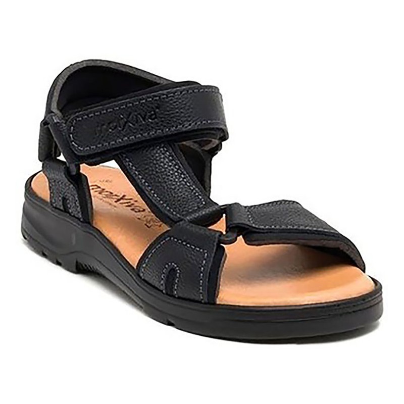 37003 BLACK NATURAL LEATHER VELCRO SANDAL.