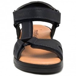 37003 BLACK NATURAL LEATHER VELCRO SANDAL.