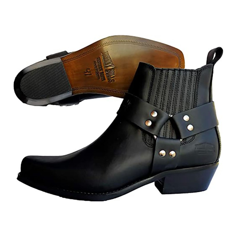 JOHNNY BULLS 4709: BLACK LEATHER BIKER BOOT.