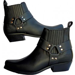 JOHNNY BULLS 4709: BLACK LEATHER BIKER BOOT.