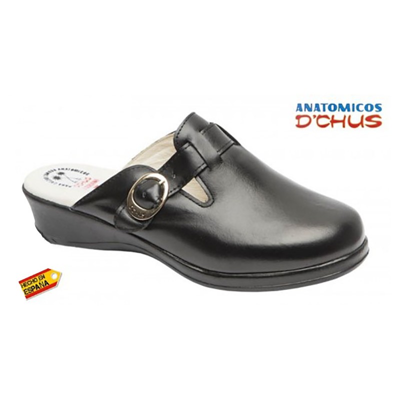 D´CHUS 6060: ANATOMICAL CLOG IN BLACK LEATHER.