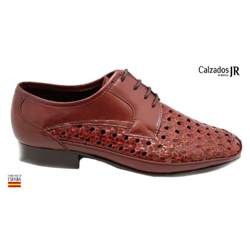 JR ALMANSA 348: ZAPATO DE CORDONES ANCHO ESPECIAL-10 PIEL TRENZADA JACINTO.