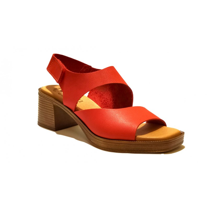 RED LEATHER HEEL SANDAL: 15069