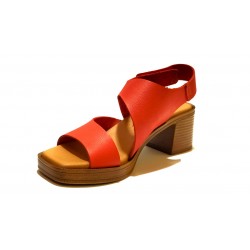 RED LEATHER HEEL SANDAL: 15069