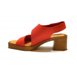 RED LEATHER HEEL SANDAL: 15069