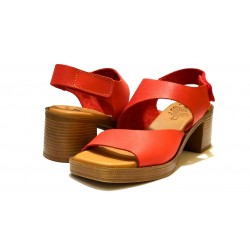 RED LEATHER HEEL SANDAL: 15069