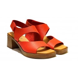 RED LEATHER HEEL SANDAL: 15069