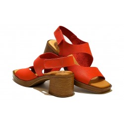 RED LEATHER HEEL SANDAL: 15069