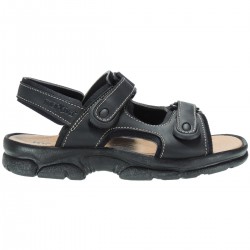 7001: NATURAL LEATHER VELCRO SANDAL IN BLACK.