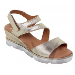 BLUSANDAL:12614 PLATINUM NATURAL LEATHER WEDGE SANDAL.