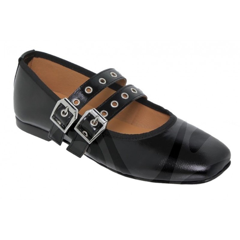 BALLET FLAT:16055 ALL NATURAL LEATHER COLOR BLACK.