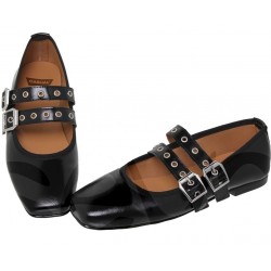 BALLET FLAT:16055 ALL NATURAL LEATHER COLOR BLACK.