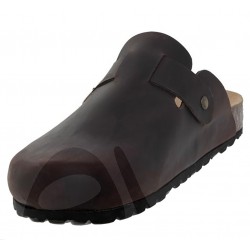 BIO ANATOMIC CLOSED TOE BROWN LEATHER MEN'S CLOGS.