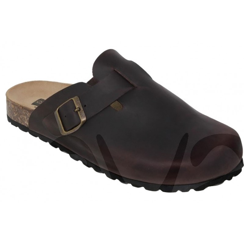 BIO ANATOMIC CLOSED TOE BROWN LEATHER MEN'S CLOGS.