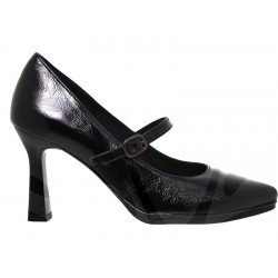 DESIREE SYRA46: BLACK LEATHER HIGH HEEL 8.5CM.