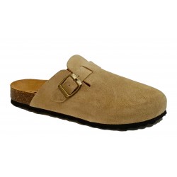 KLOMPEN: ANATOMICAL CLOGS IN NATURAL STONE-COLOURED LEATHER.